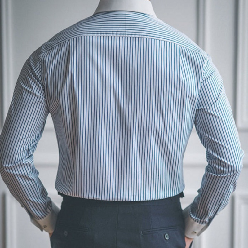 Italian Nova – Old Money Blue Striped Shirt with Contrast Collar & Cuffs