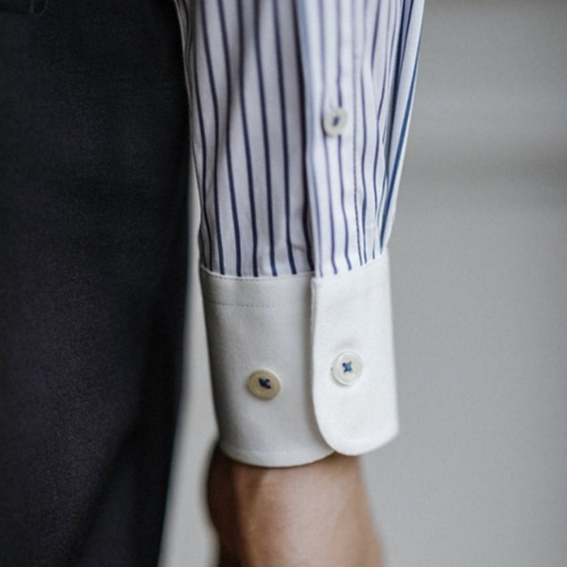 Italian Nova – Old Money Blue Striped Shirt with Contrast Collar & Cuffs