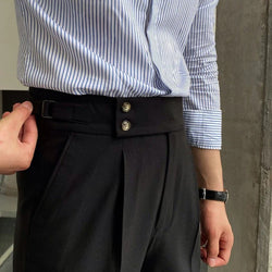 Italian Nova – Signature Buttoned Gurkha Trousers in Classic Black