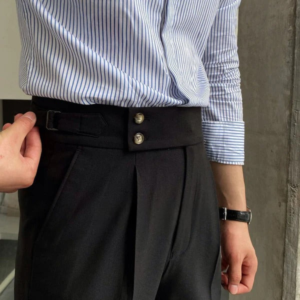 Italian Nova – Signature Buttoned Gurkha Trousers in Classic Black