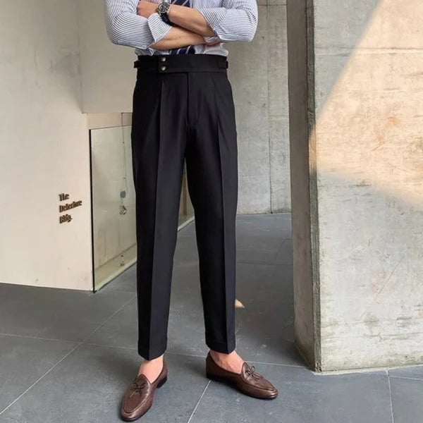 Italian Nova – Signature Buttoned Gurkha Trousers in Classic Black