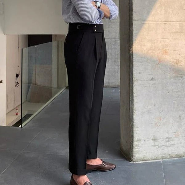 Italian Nova – Signature Buttoned Gurkha Trousers in Classic Black