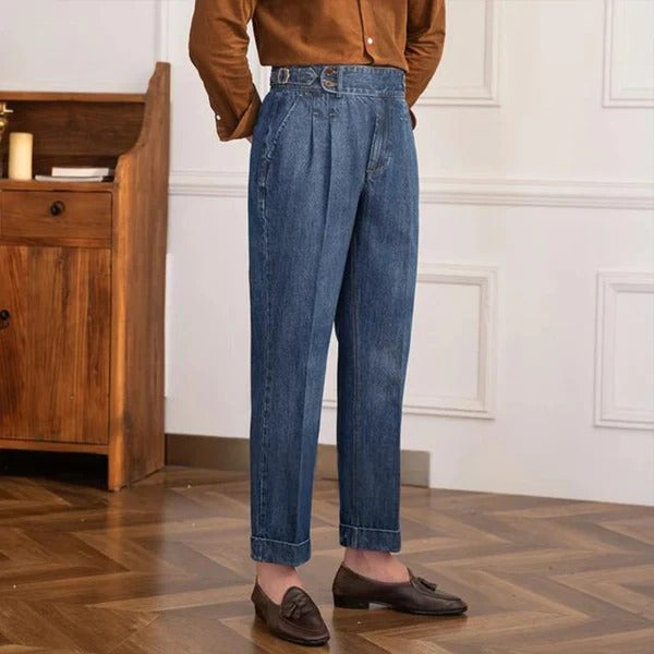Italian Nova – Signature Denim Gurkha Trousers in Elegant Blue