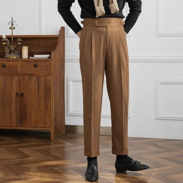 Italian Nova – Signature Buttoned Gurkha Trousers in Light Tan