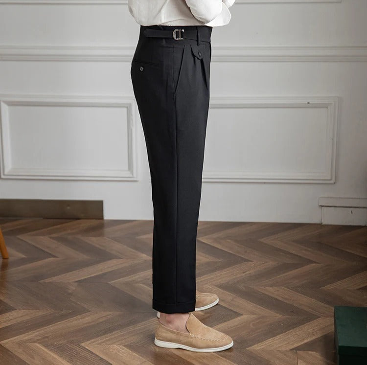 Italian Nova – Signature Flap Gurkha Trousers in Classic Black