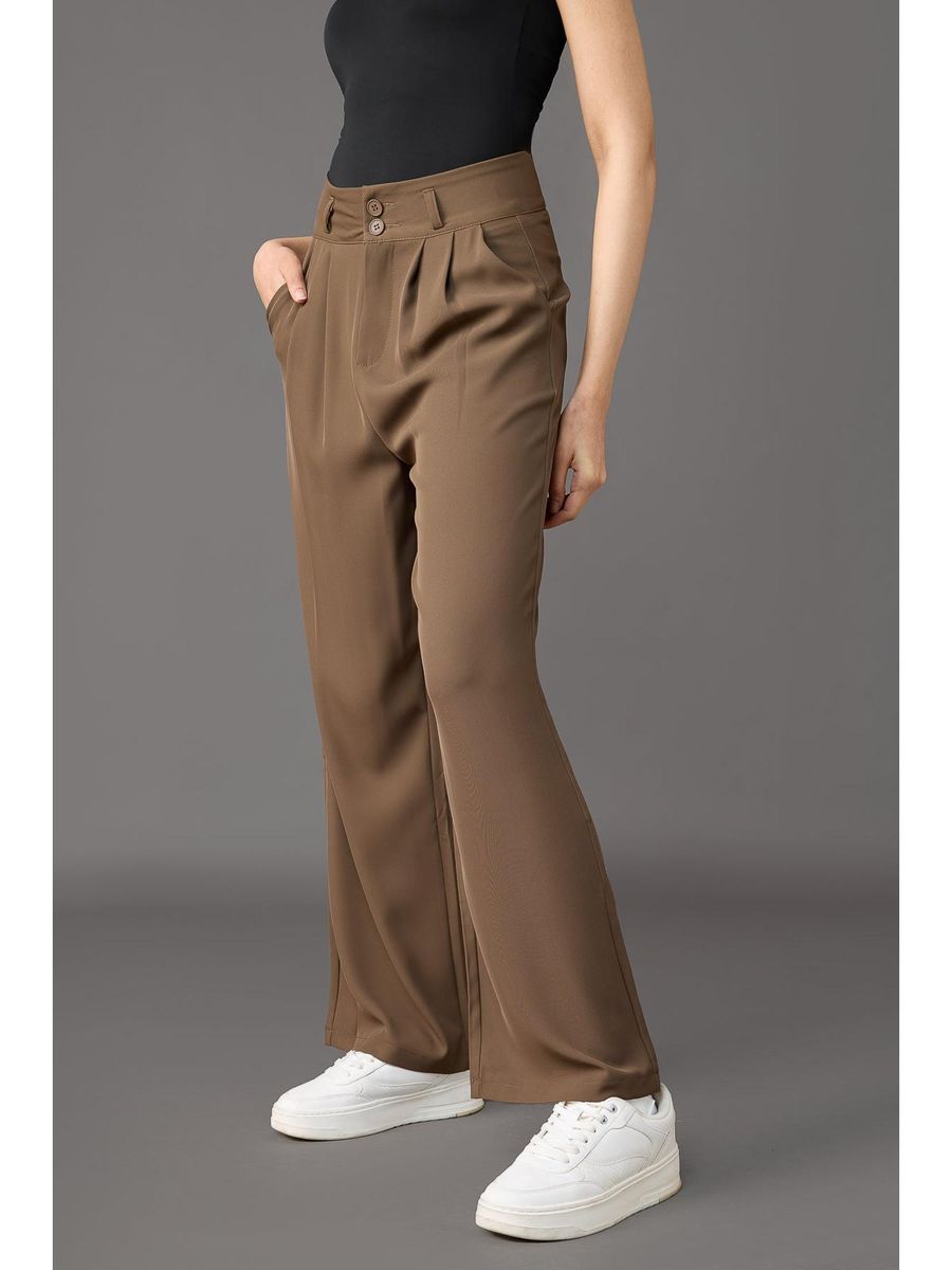 Italian Nova – High-waisted Pleated wide-leg trousers in Mocha Brown