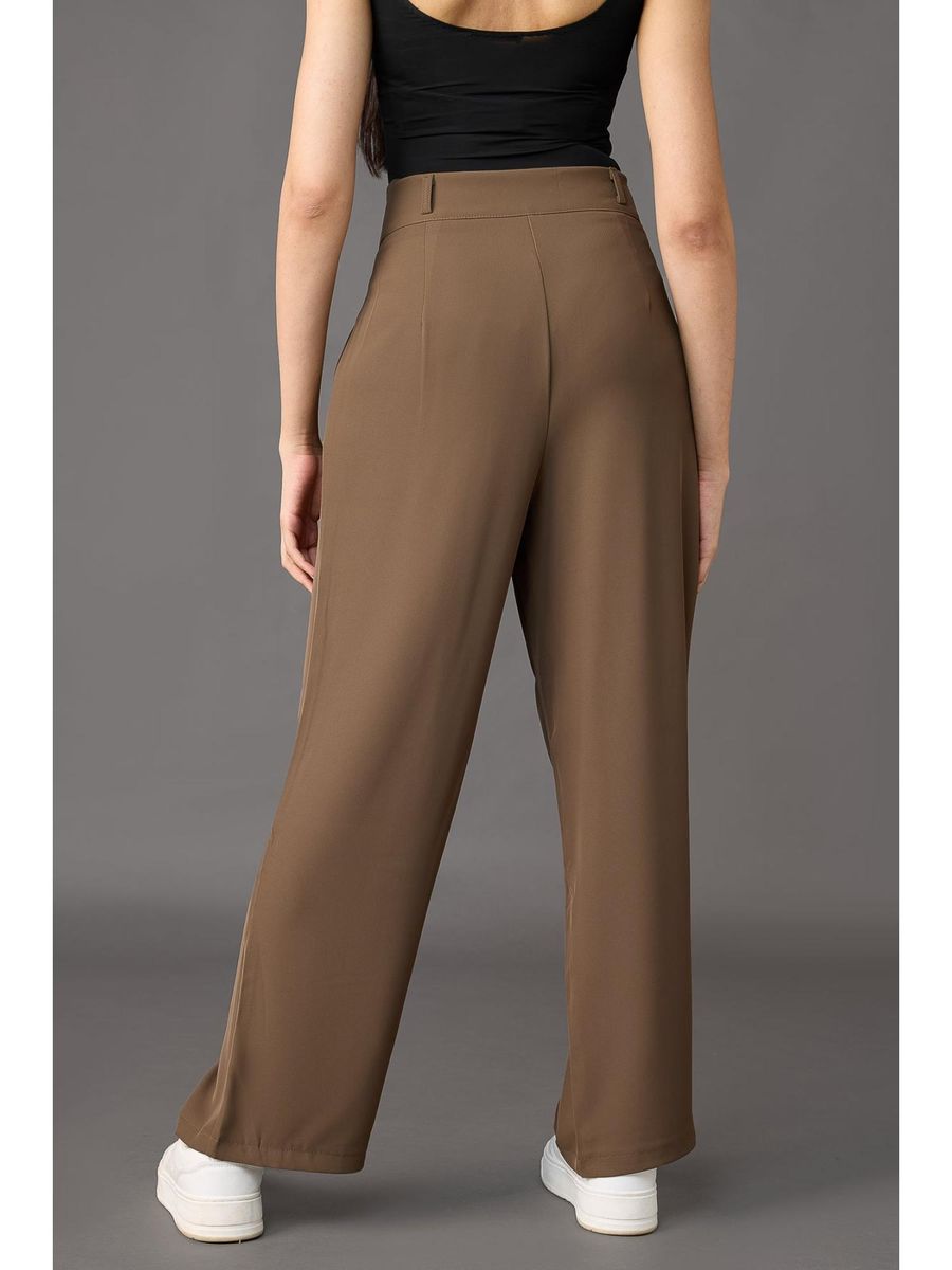 Italian Nova – High-waisted Pleated wide-leg trousers in Mocha Brown