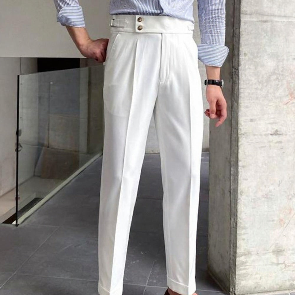Italian Nova – Signature Buttoned Gurkha Trousers in Elegant White