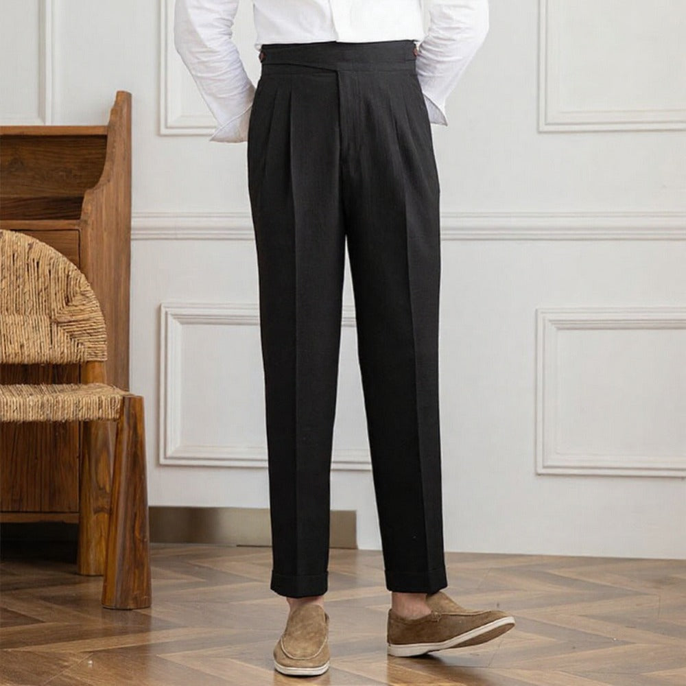 Italian Nova – Classic Gurkha Trousers in Elegant Black