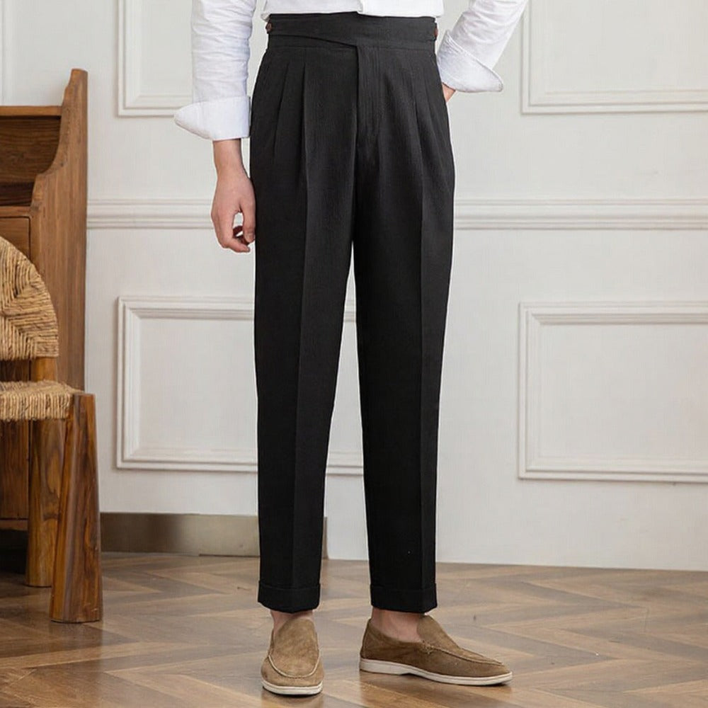 Italian Nova – Classic Gurkha Trousers in Elegant Black