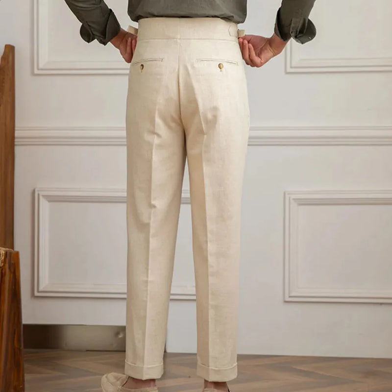 Italian Nova – Signature Buttoned Gurkha Trousers in Light Beige