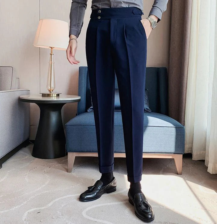 Italian Nova – Signature Buttoned Gurkha Trousers in Royal Blue