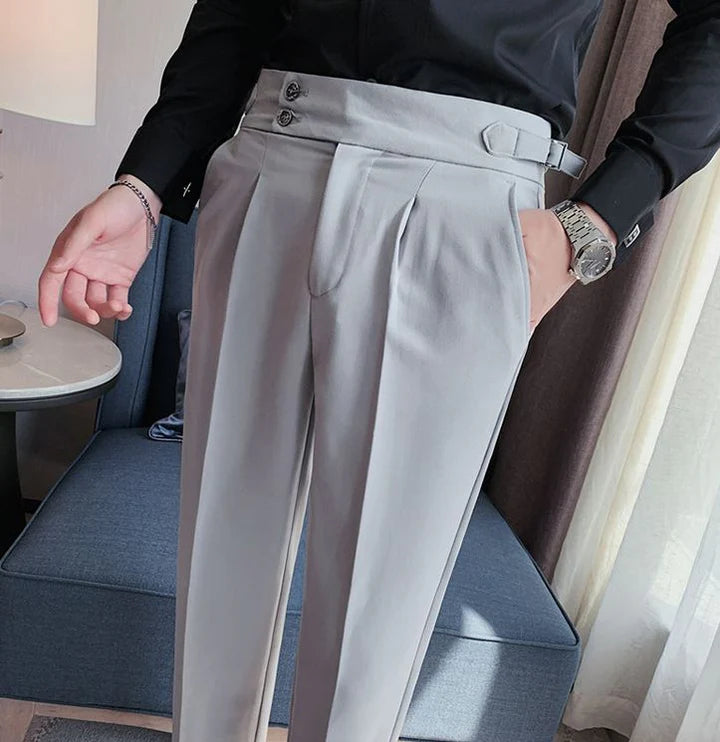Italian Nova – Signature Buttoned Gurkha Trousers in Grey