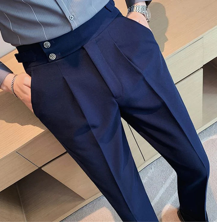 Italian Nova – Signature Buttoned Gurkha Trousers in Royal Blue