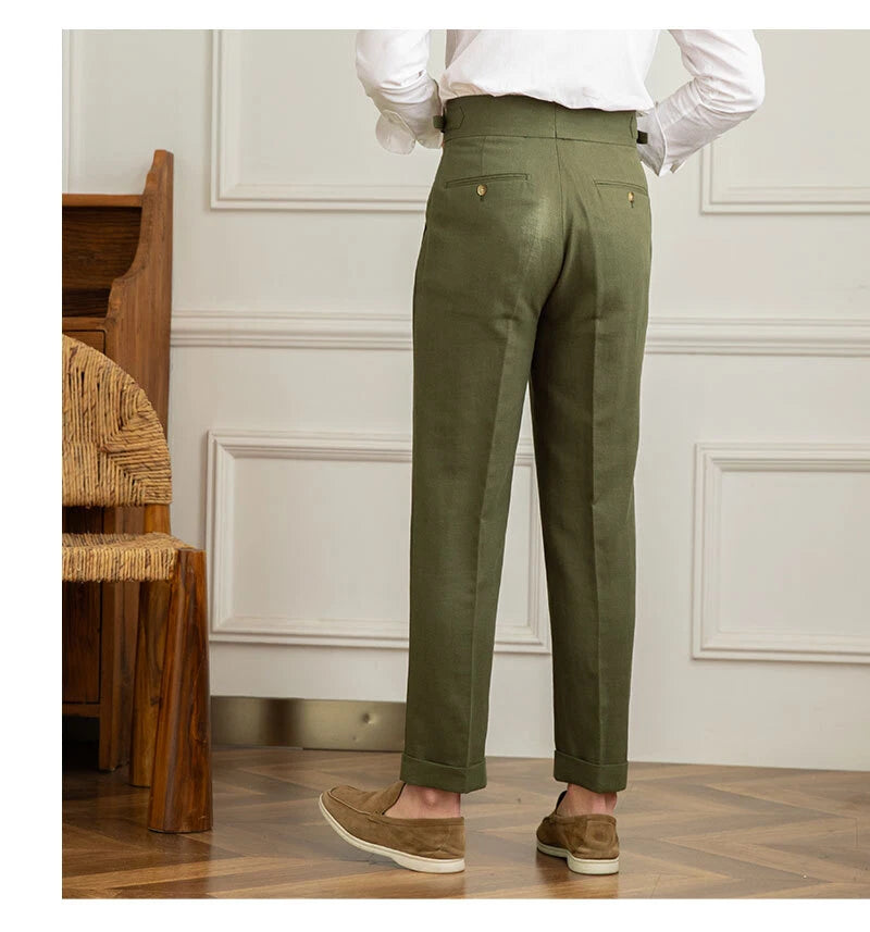 Italian Nova – Signature Buttoned Gurkha Trousers in Elegant Olive Green