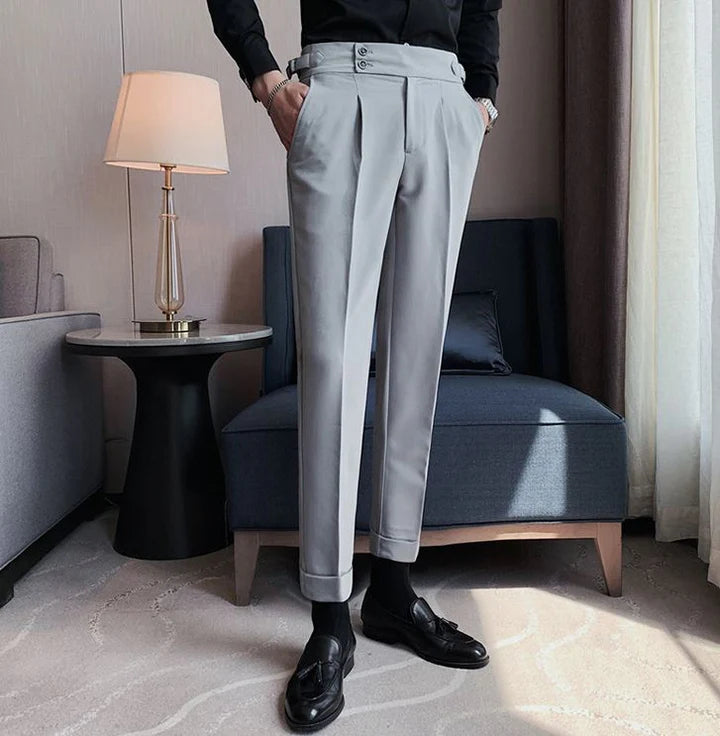 Italian Nova – Signature Buttoned Gurkha Trousers in Grey