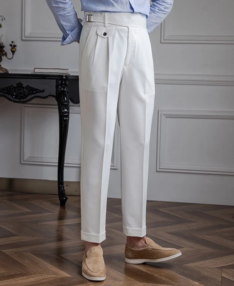 Italian Nova – Classic Gurkha Trousers in Elegant White