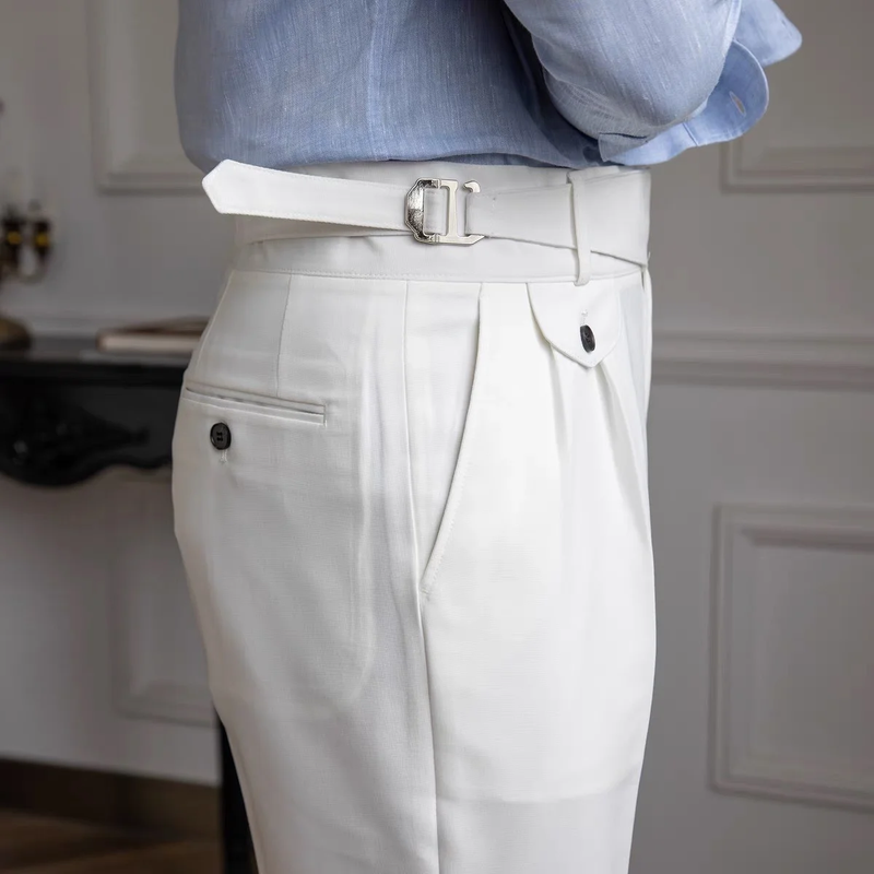 Italian Nova – Classic Gurkha Trousers in Elegant White